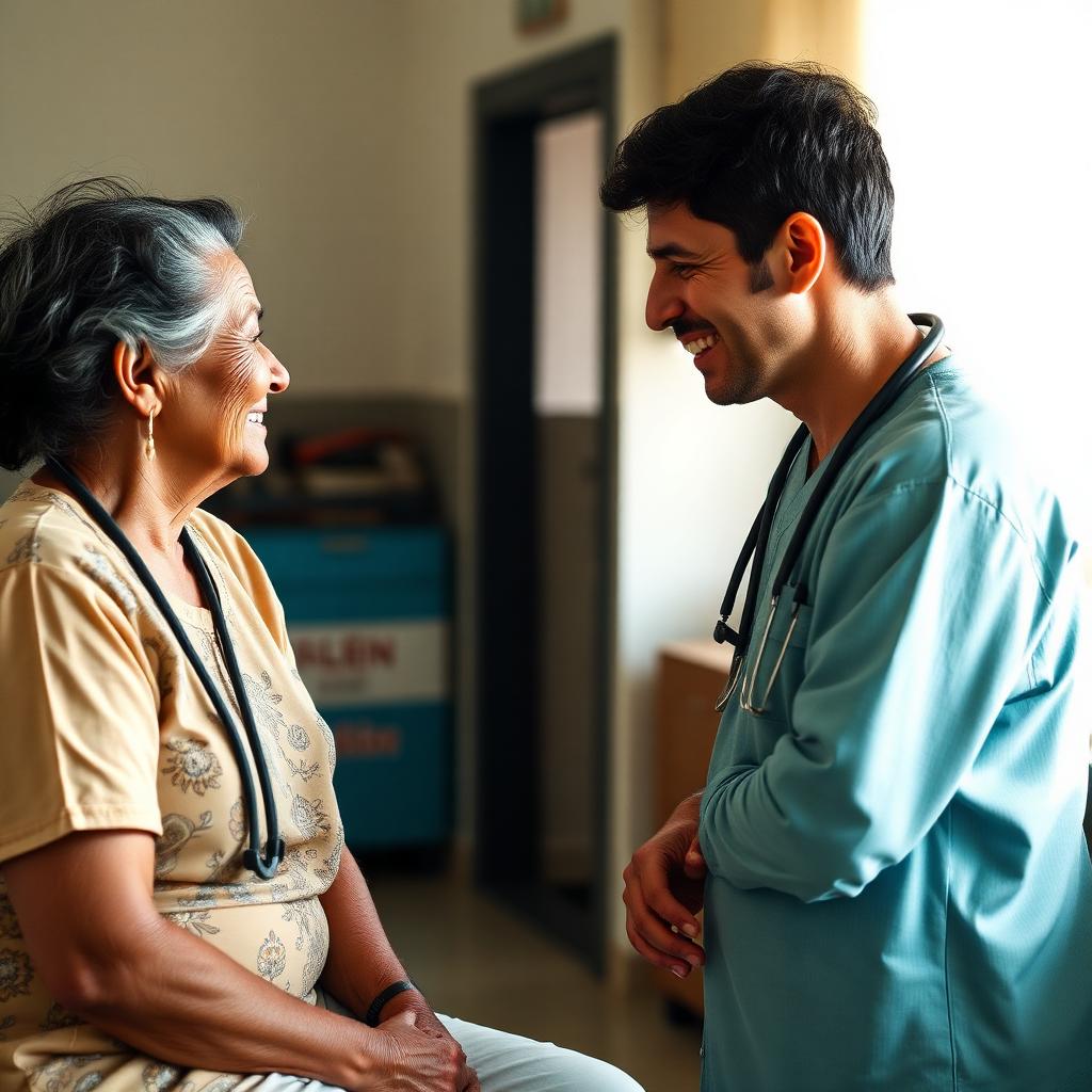 Profesional de salud conversando con una paciente y su familia